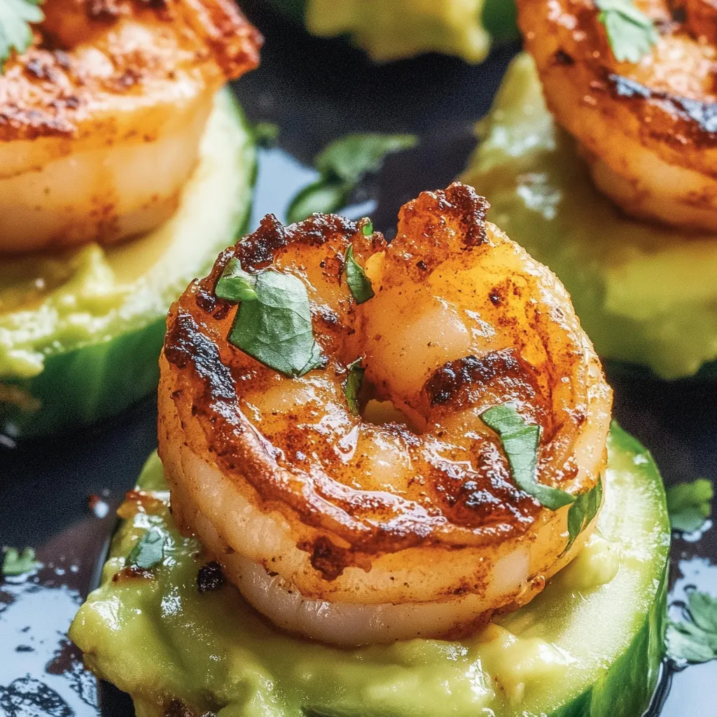 Shrimp on a plate with avocado.