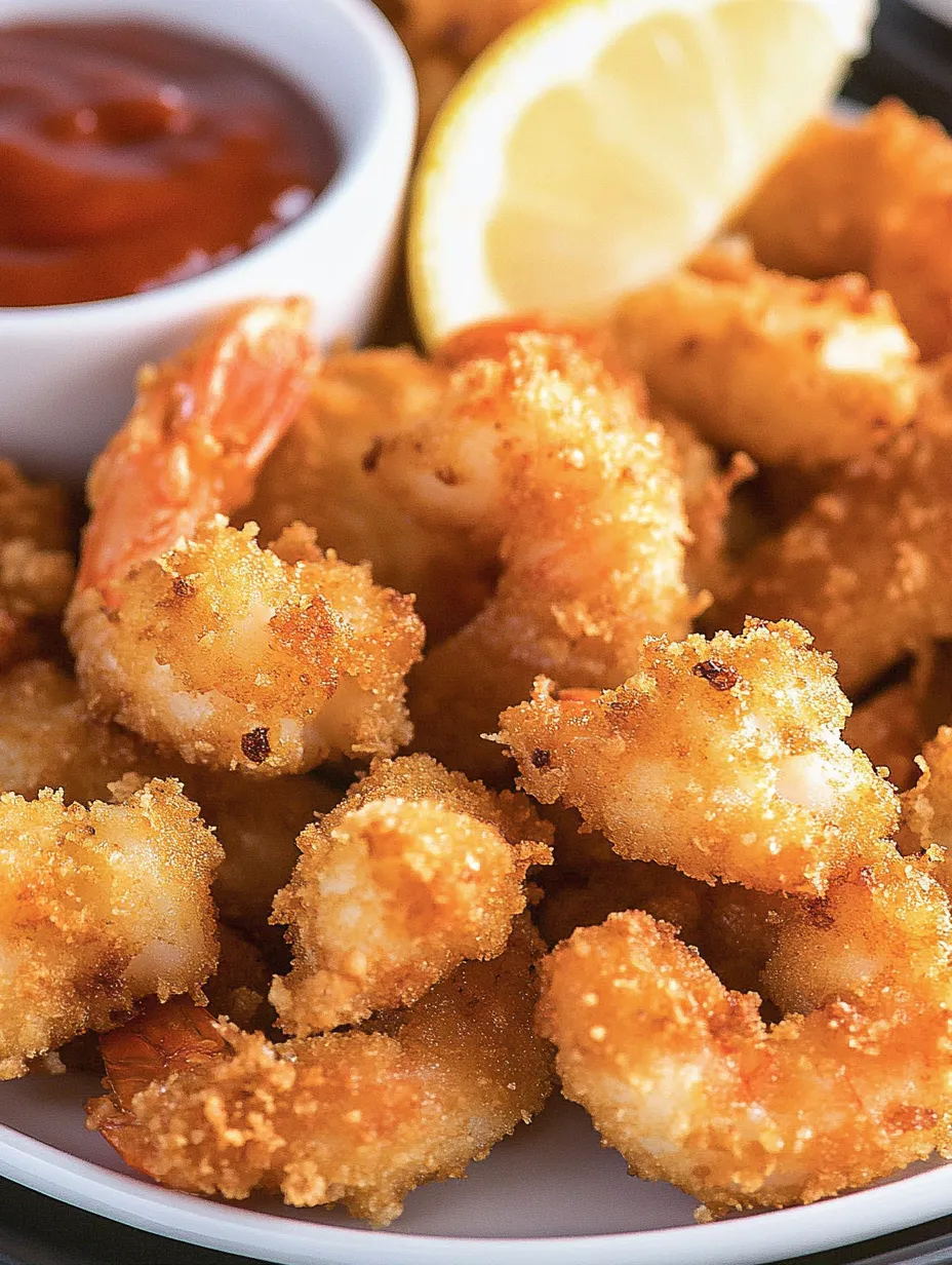 A bowl of shrimp with a lemon wedge.