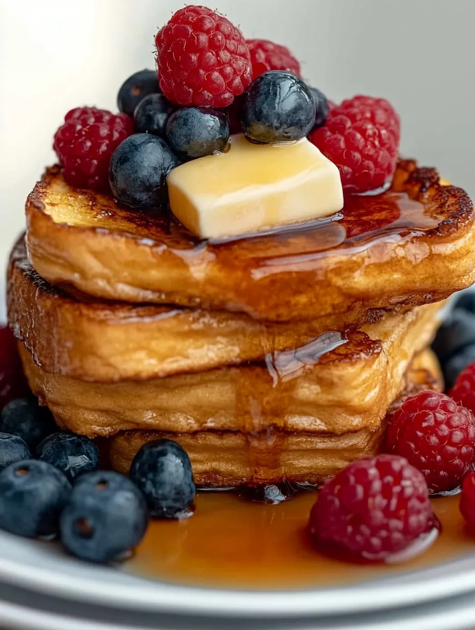 A stack of pancakes with syrup and blueberries.
