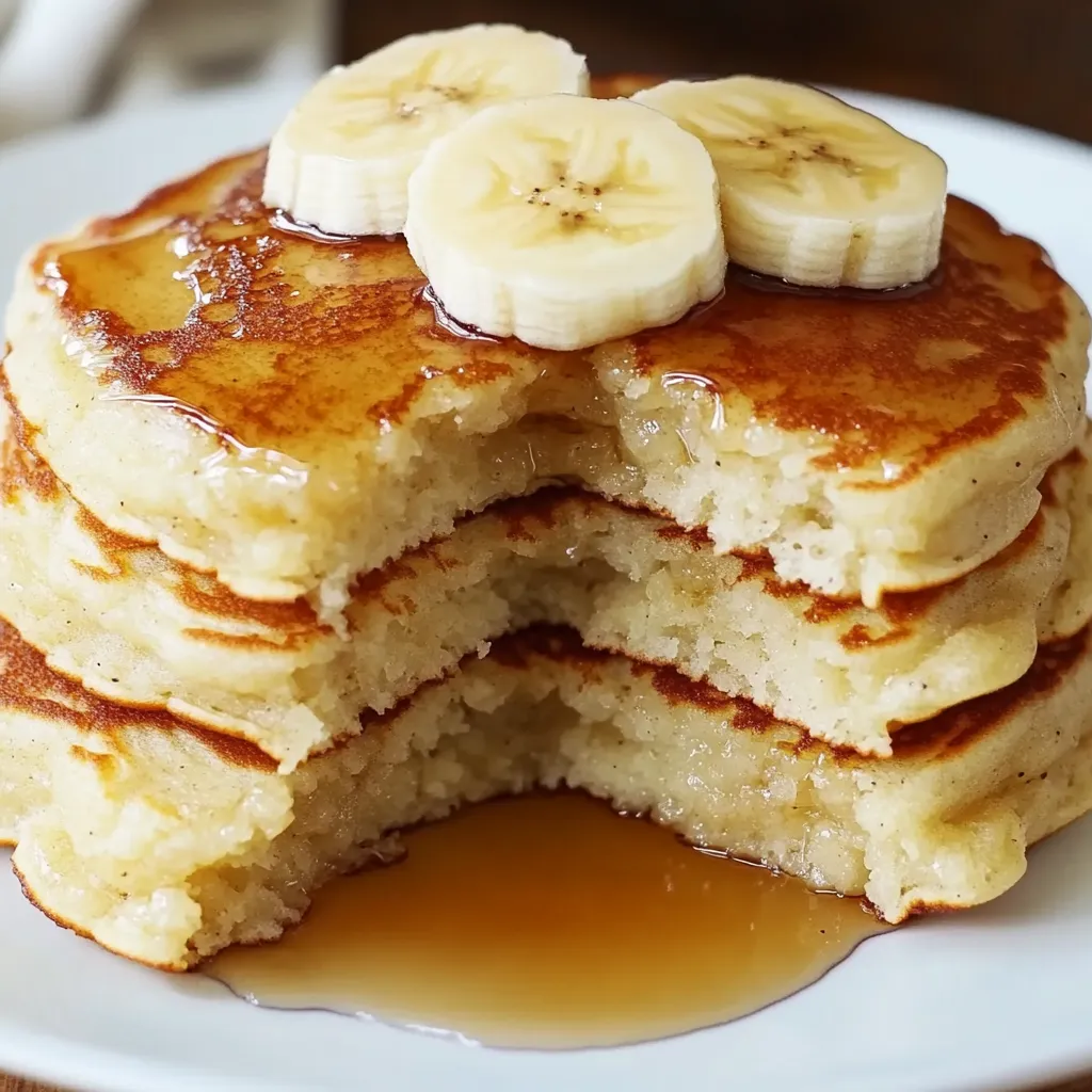 A stack of pancakes with bananas on top.
