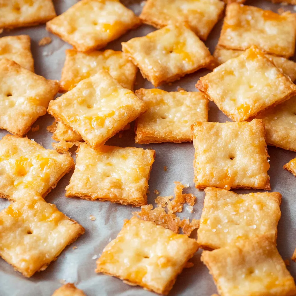 A pile of cheese and butter crackers.
