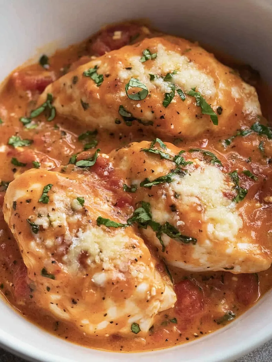 A bowl of food with chicken and tomatoes.