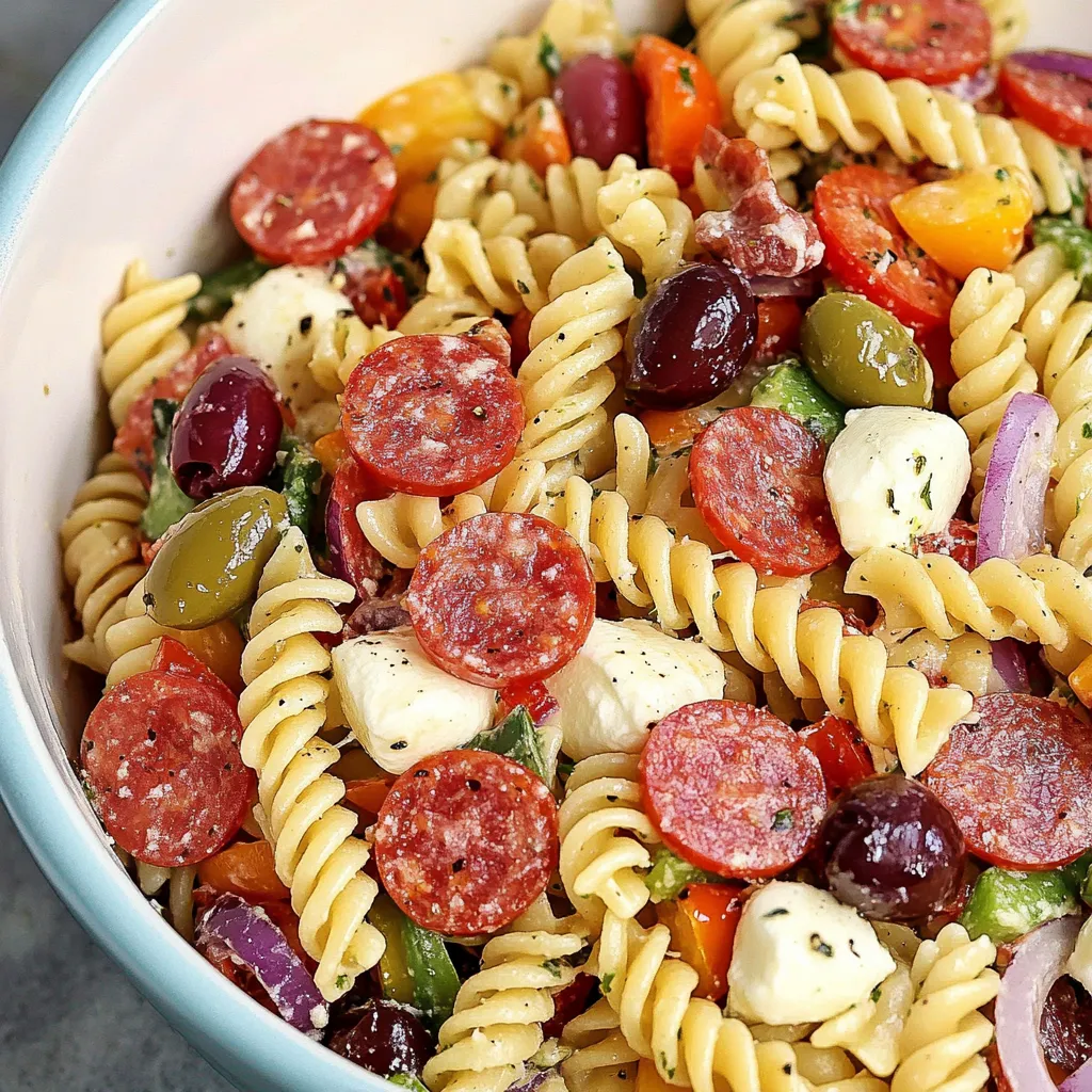 A bowl of pasta with tomatoes, olives, and peppers.