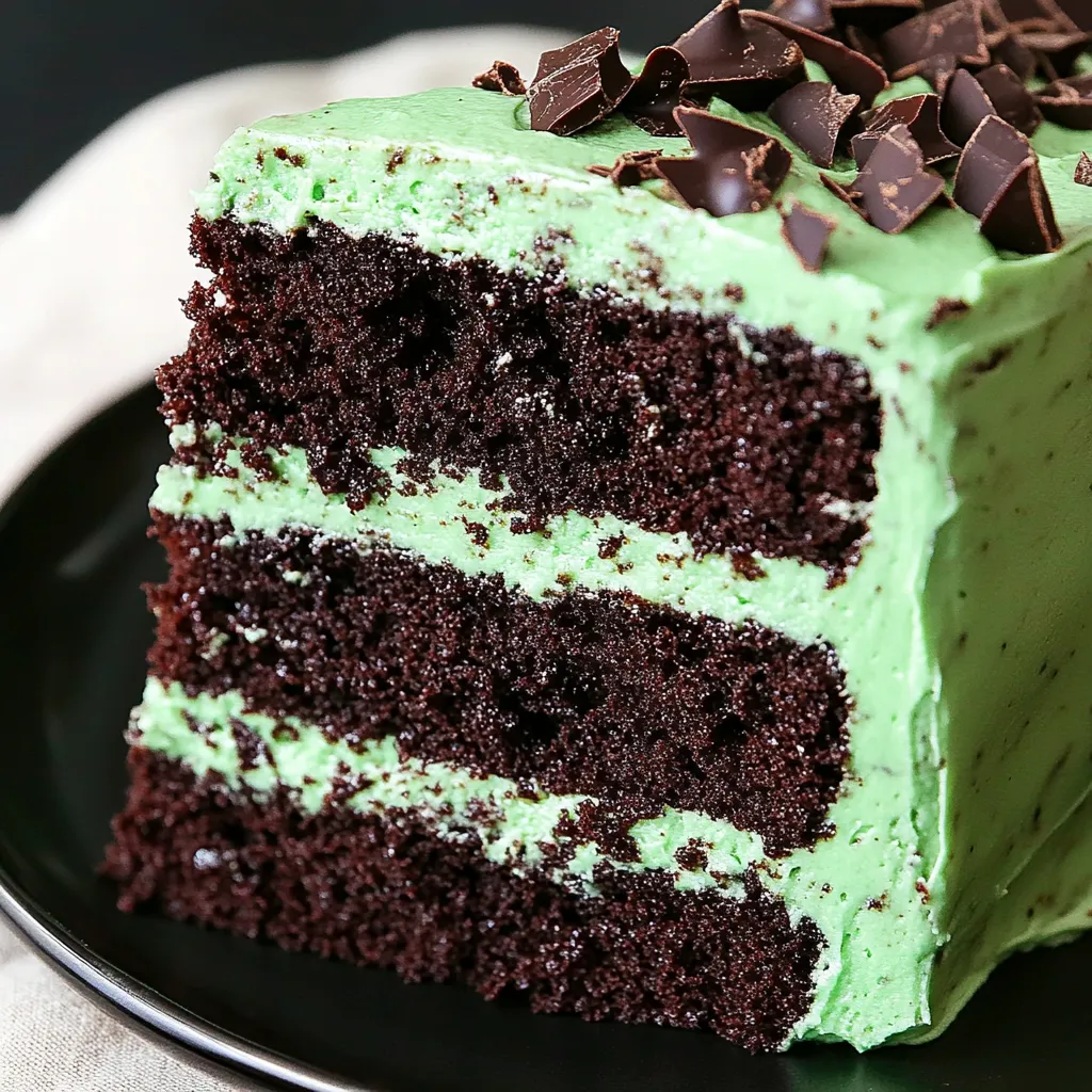 A slice of chocolate cake with green frosting.