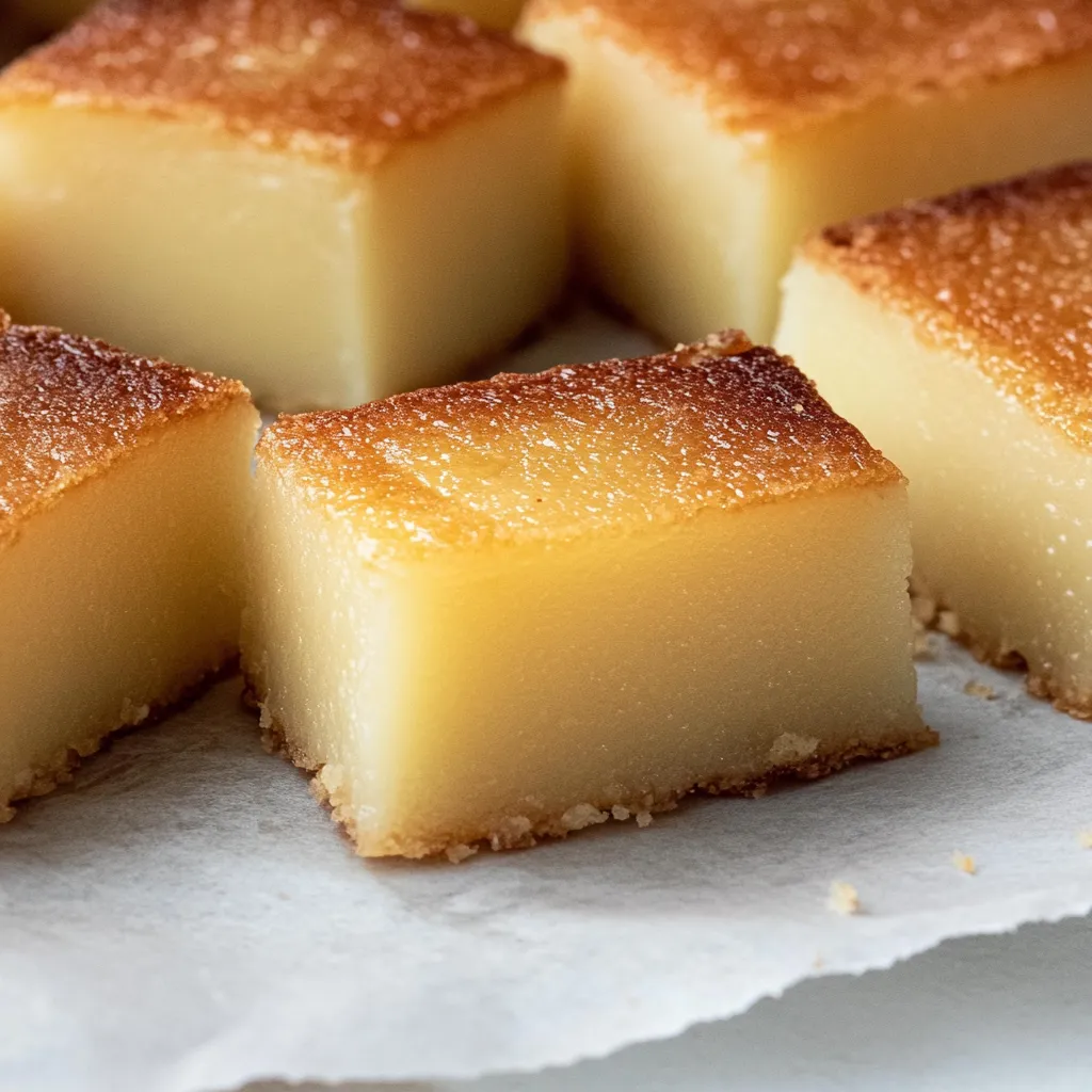 A white plate with a square of cake on it.