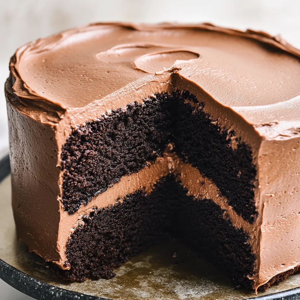 A slice of chocolate cake on a plate.