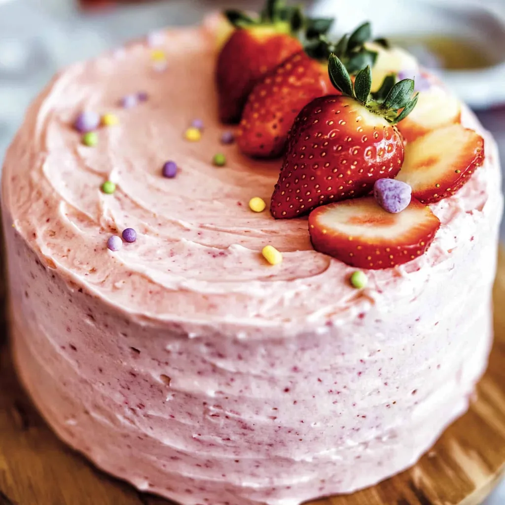 A cake with strawberries on top.