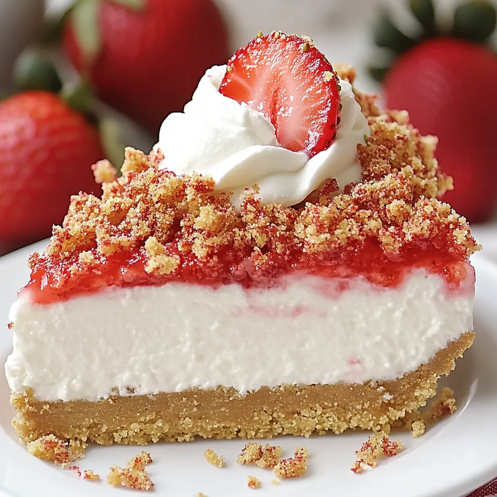 A slice of strawberry cheesecake with whipped cream on top.