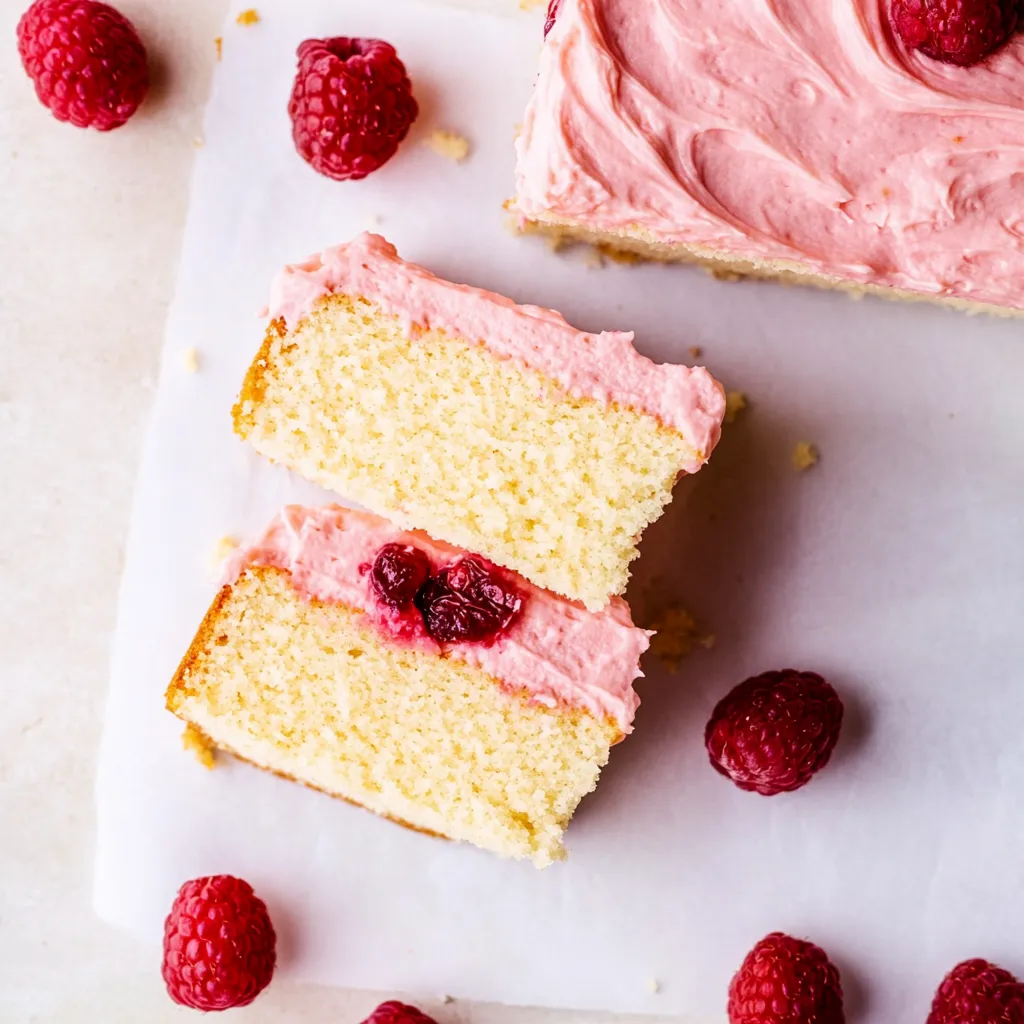 A slice of cake with raspberries on top.