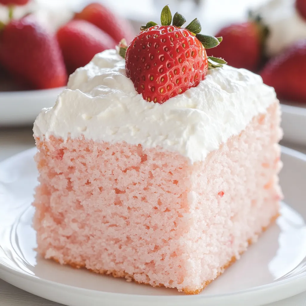 A slice of pink cake with a strawberry on top.