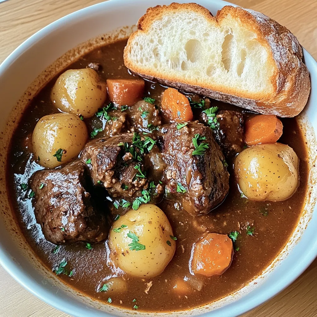 A bowl of stew with bread.