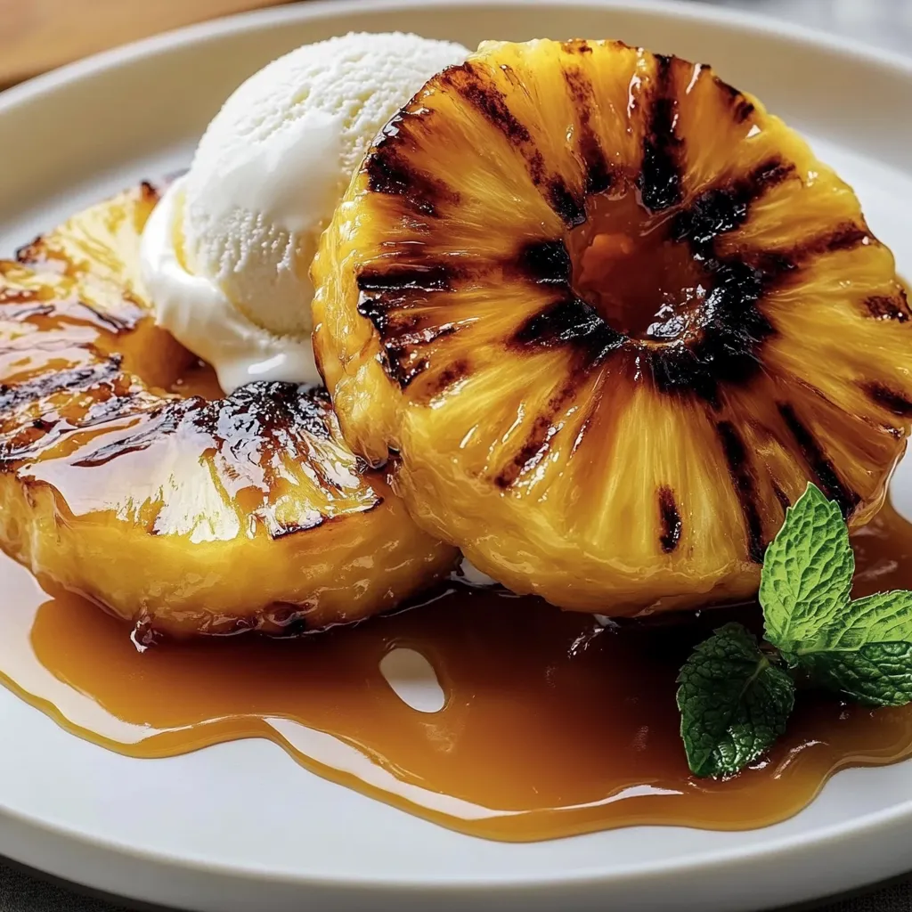 A slice of pineapple with a scoop of ice cream on top.