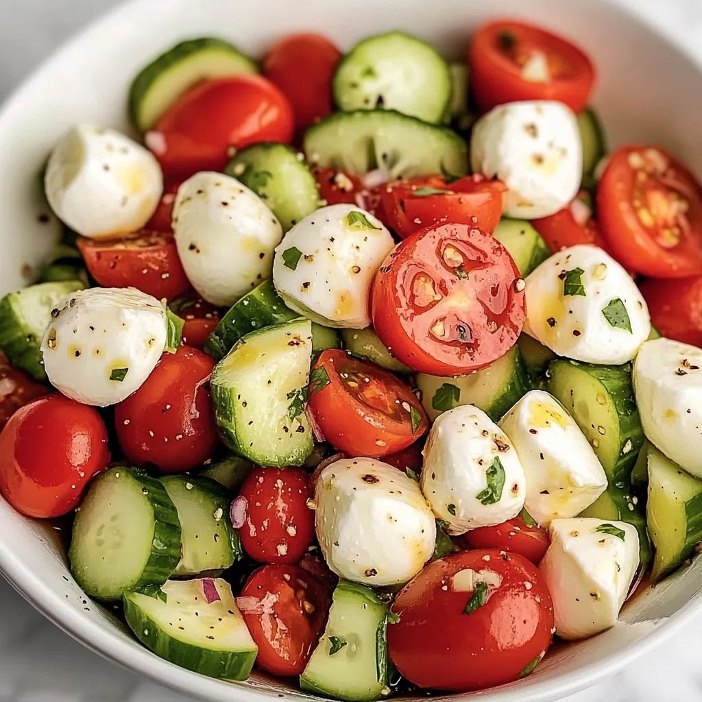 A bowl of vegetables with tomatoes, cucumbers, and cheese.