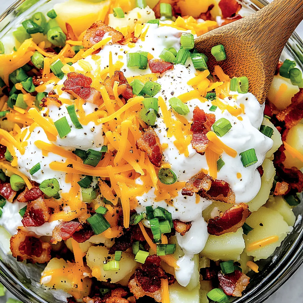 A bowl of food with cheese and bacon.