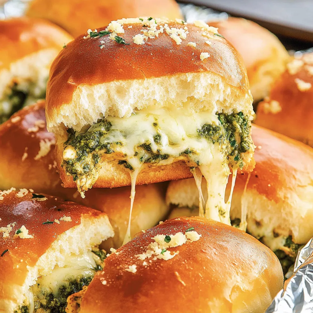 A close up of a cheese and spinach stuffed bread.