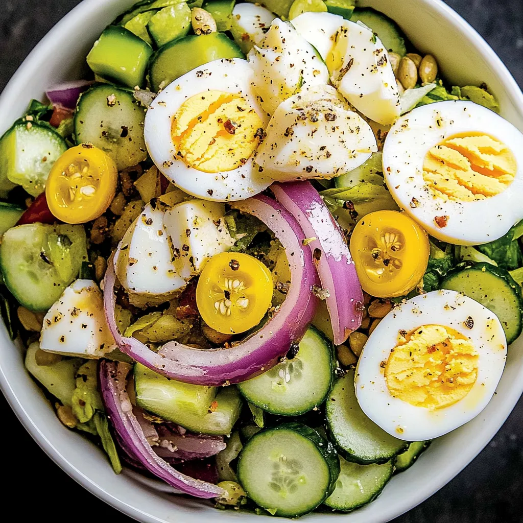 A bowl of vegetables with eggs.