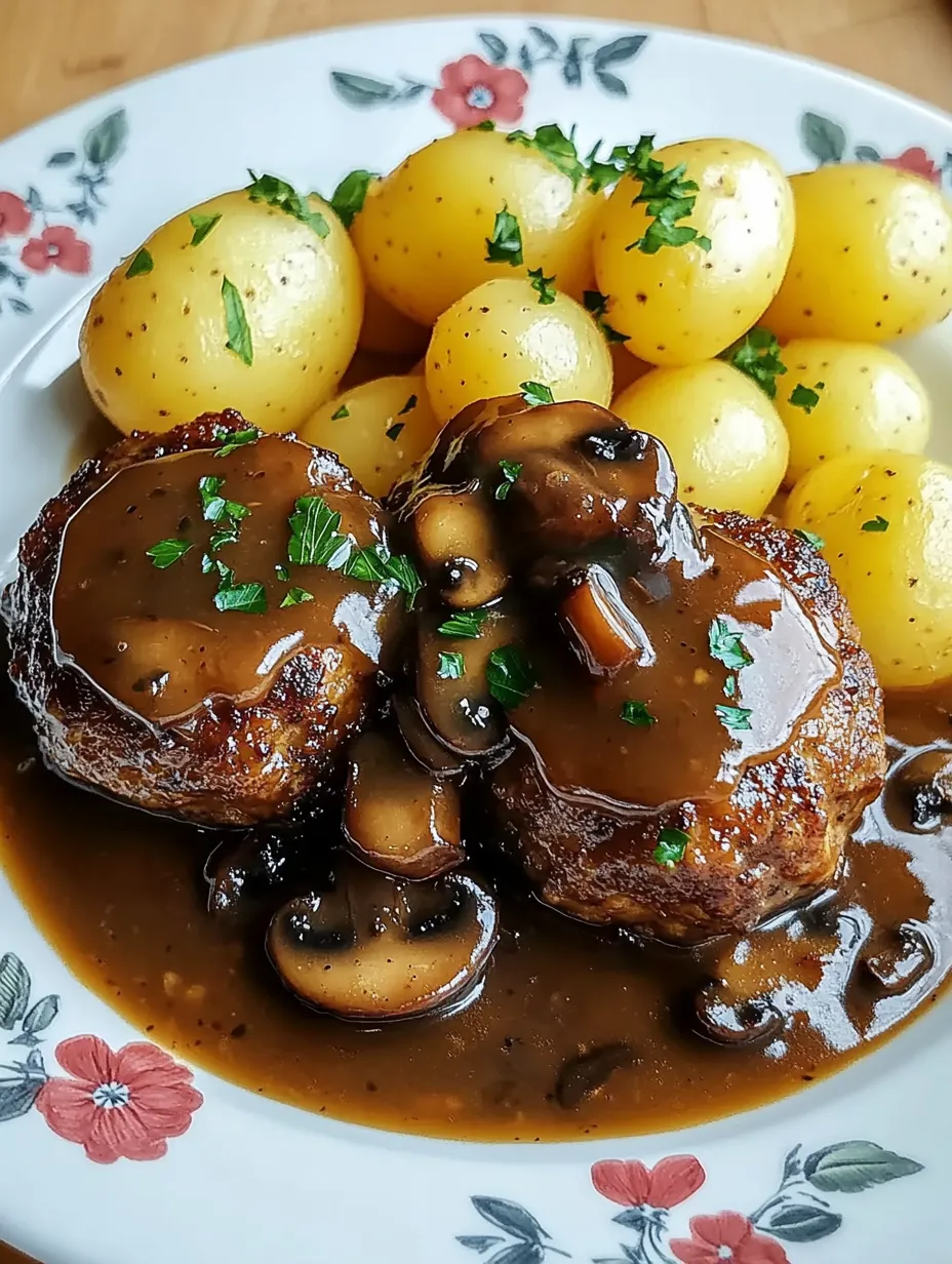 A plate with grilled steaks topped with sauce and onions.