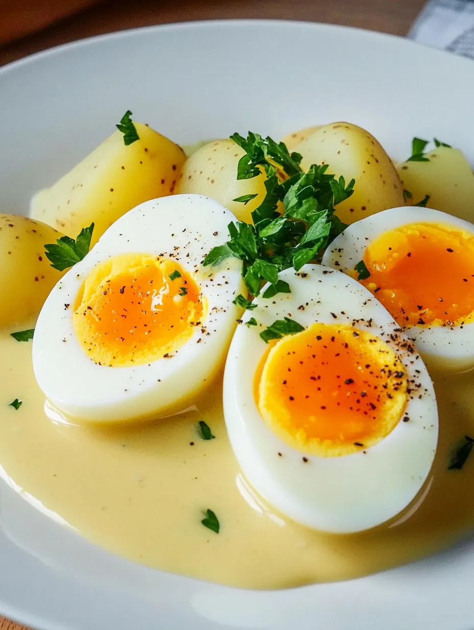 Eggs and sauce piled on a white plate.