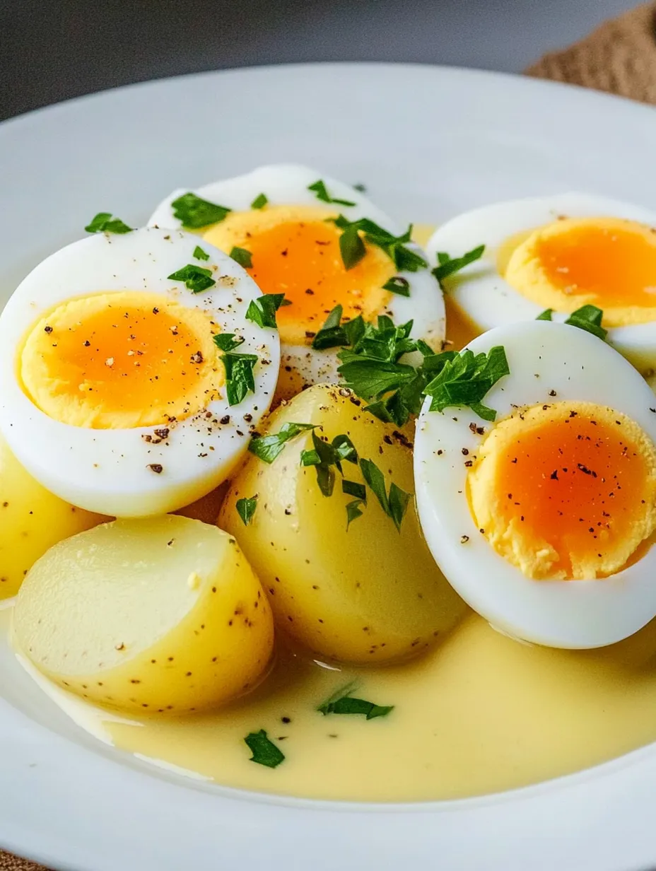 Tray with eggs and potatoes.