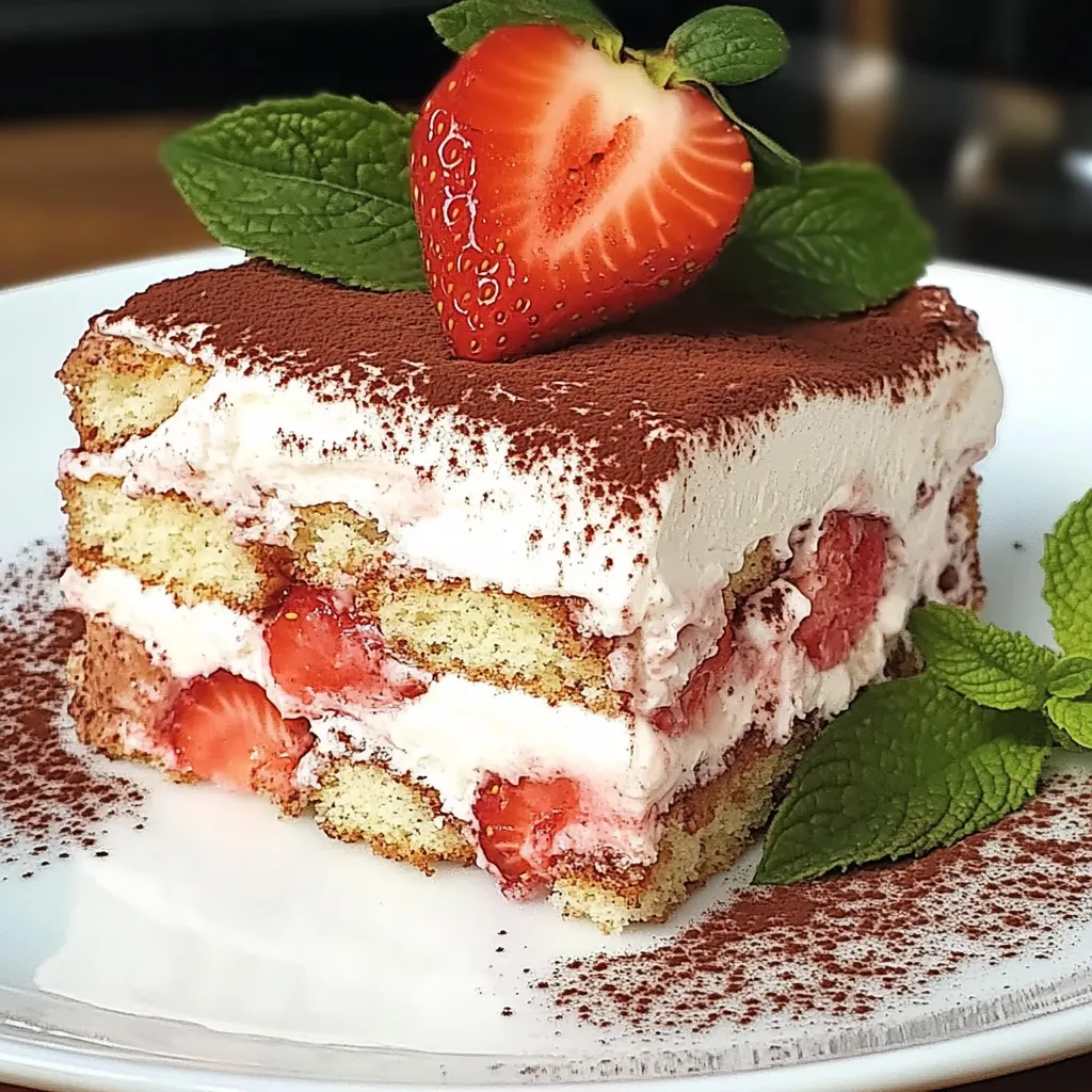 A chocolate cake topped with strawberries sits on a white plate.