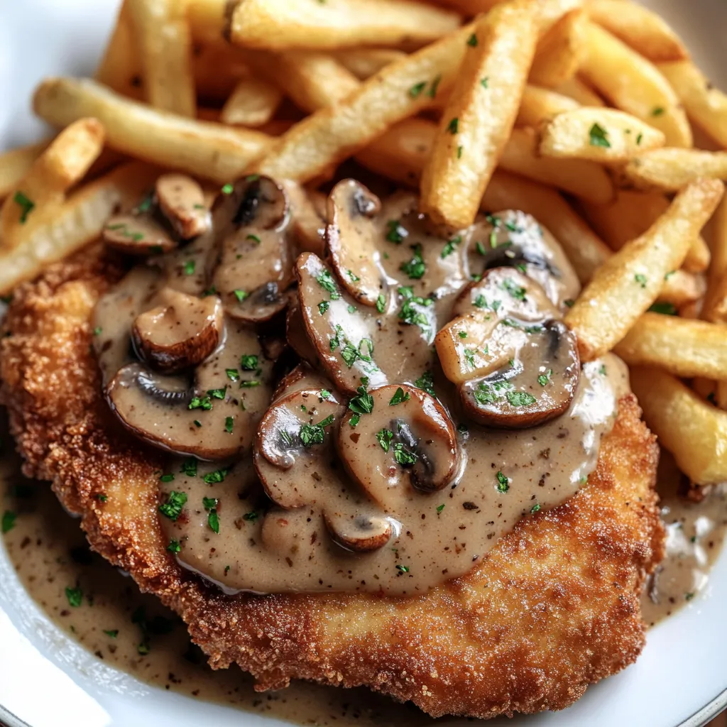 A plate with fries plus cheesy mushrooms on the side.