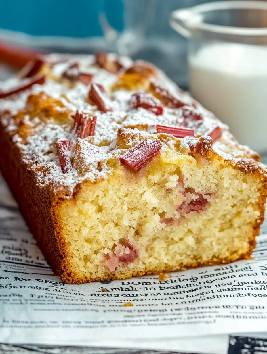 A rhubarb cake with yogurt on a cup.