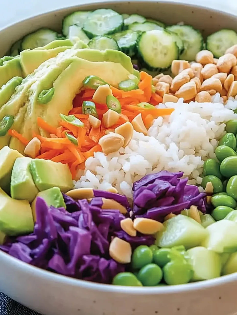 A Buddha bowl filled with rice and lots of veggies.