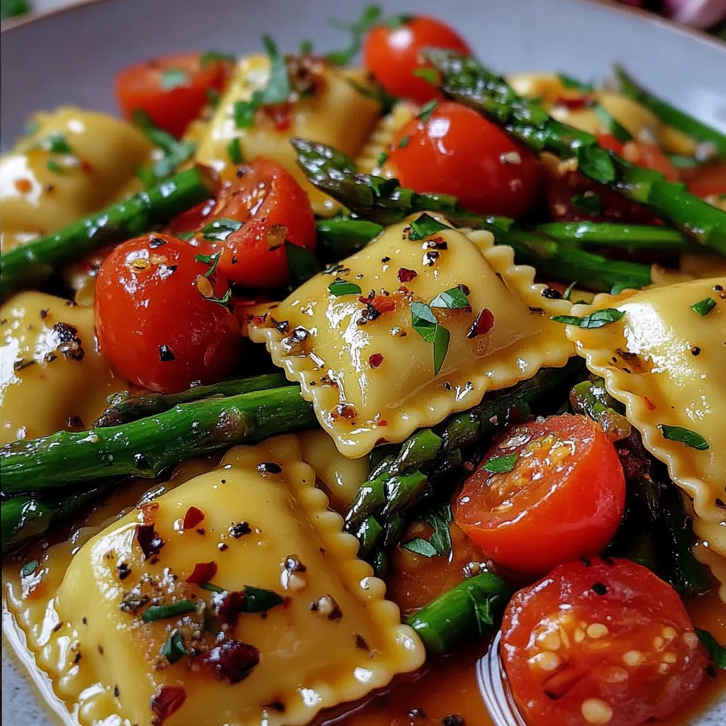 Ravioli with Tomatoes, Asparagus, Garlic, and Herbs