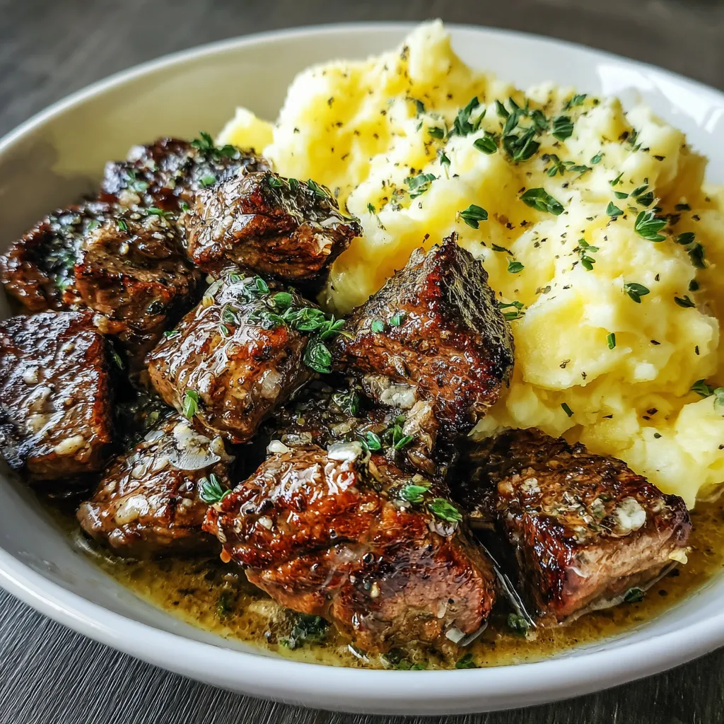 Garlic Butter Steak Bites and Mash