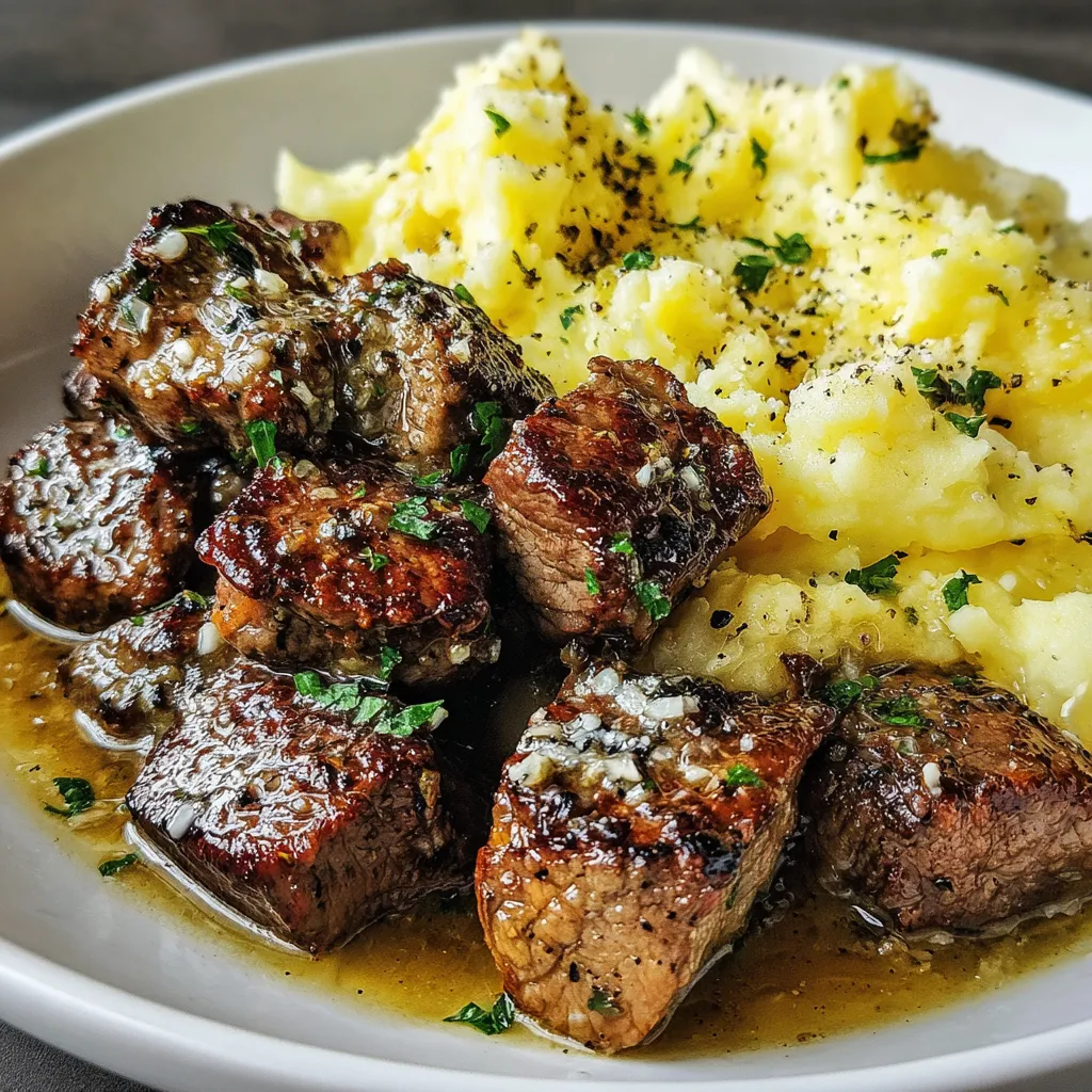 Garlic Butter Steak Bites and Mash