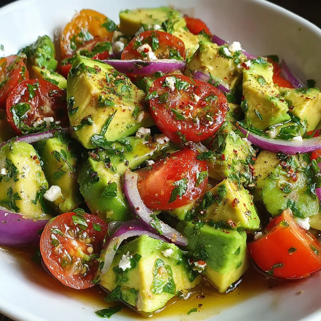 Auf einem weißen Teller liegt Avocadosalat mit Tomaten und Limette.