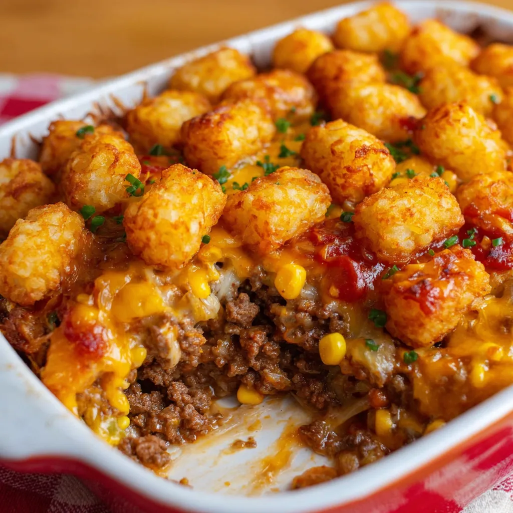 A white plate with a casserole dish on it.
