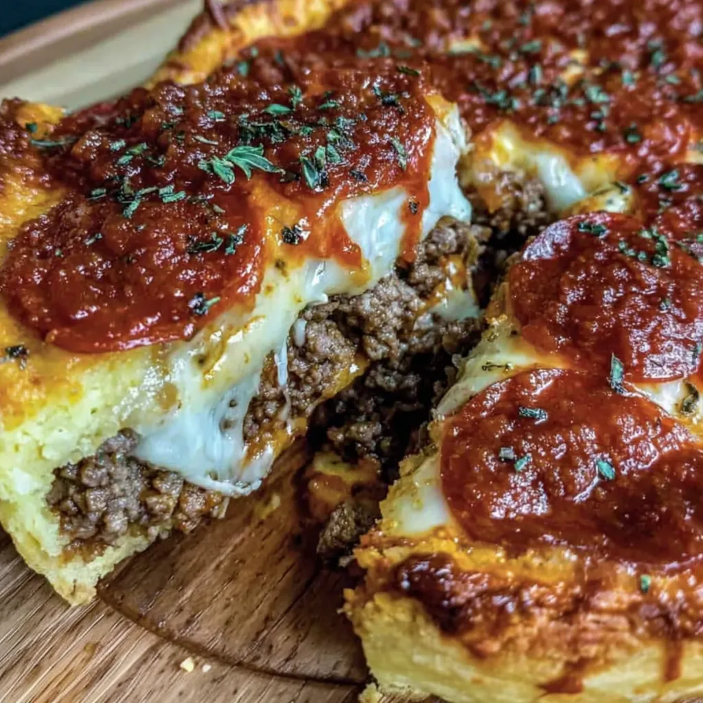 Deep Hamburger Sausage & Pepperoni Pie