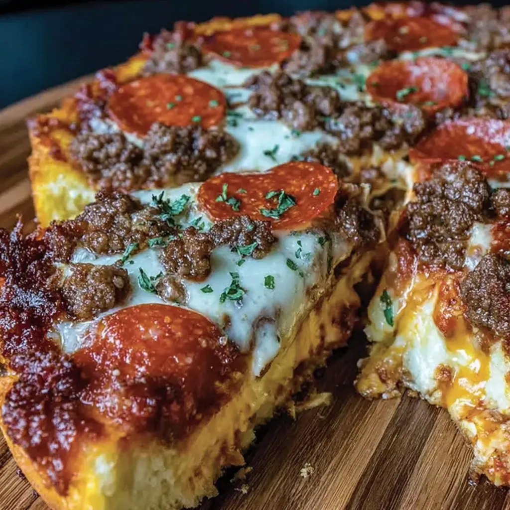 Deep Hamburger Sausage & Pepperoni Pie