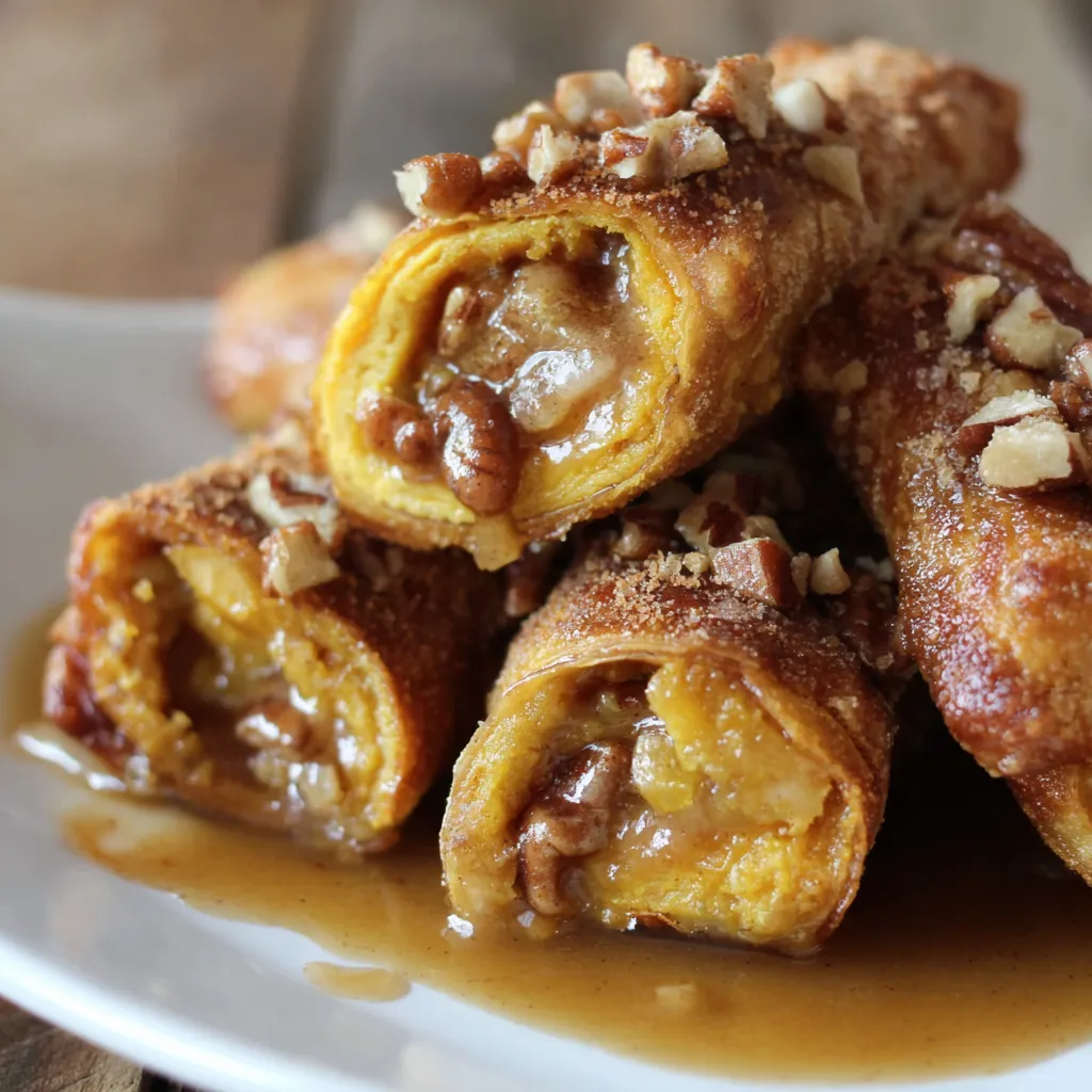 Sweet Potato Casserole Stuffed Egg Rolls with Bourbon Pecan Praline Sauce