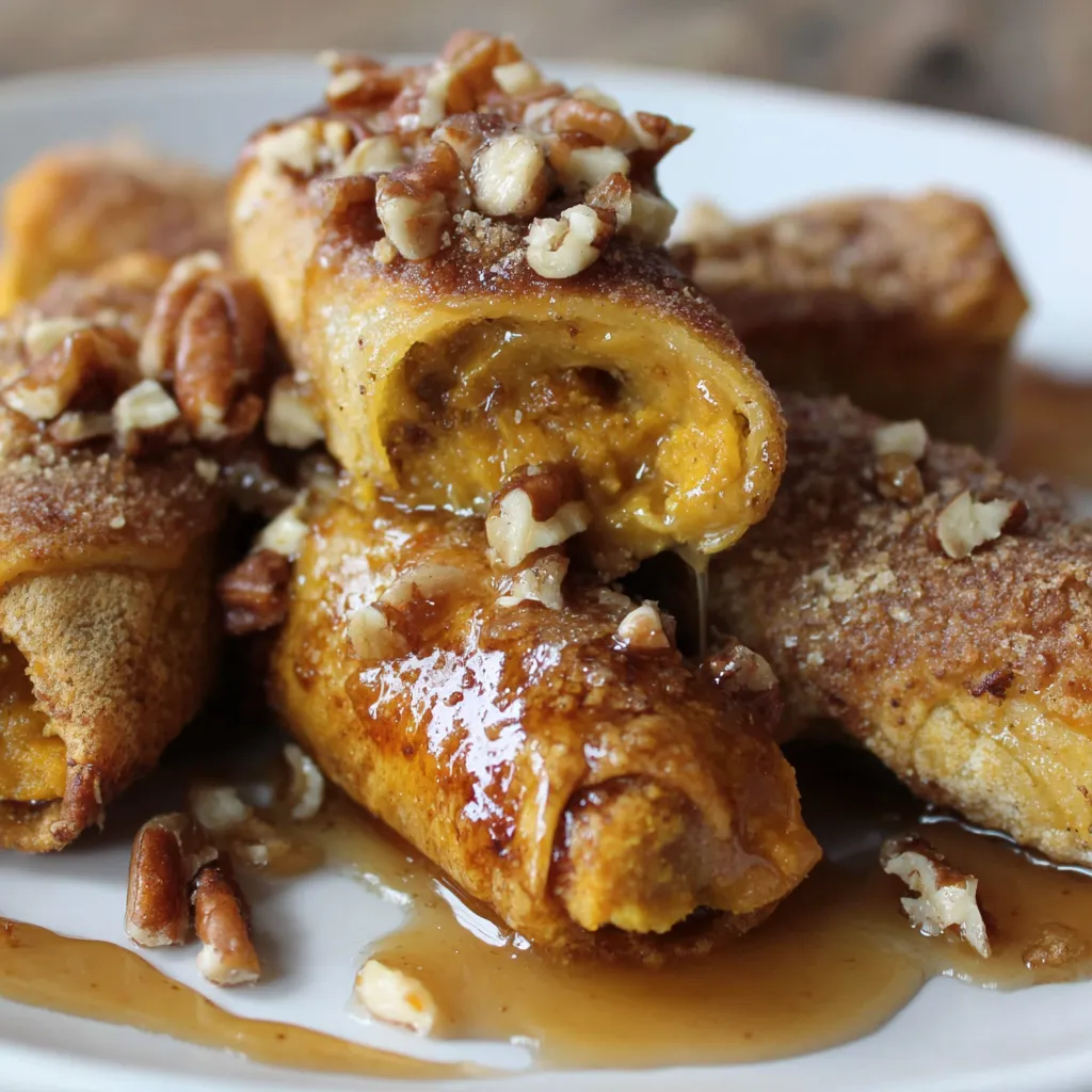 Sweet Potato Casserole Stuffed Egg Rolls with Bourbon Pecan Praline Sauce