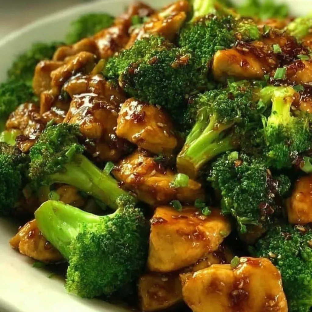 A photo of Asian-style chicken with 300g broccoli, ready in 15 minutes.