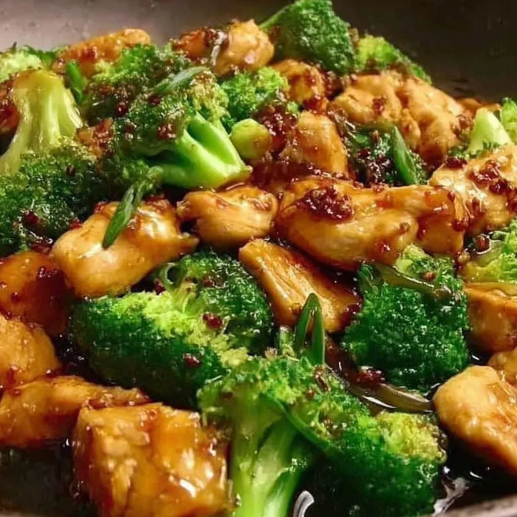 A photo of Asian-style chicken with 300g broccoli, ready in 15 minutes.