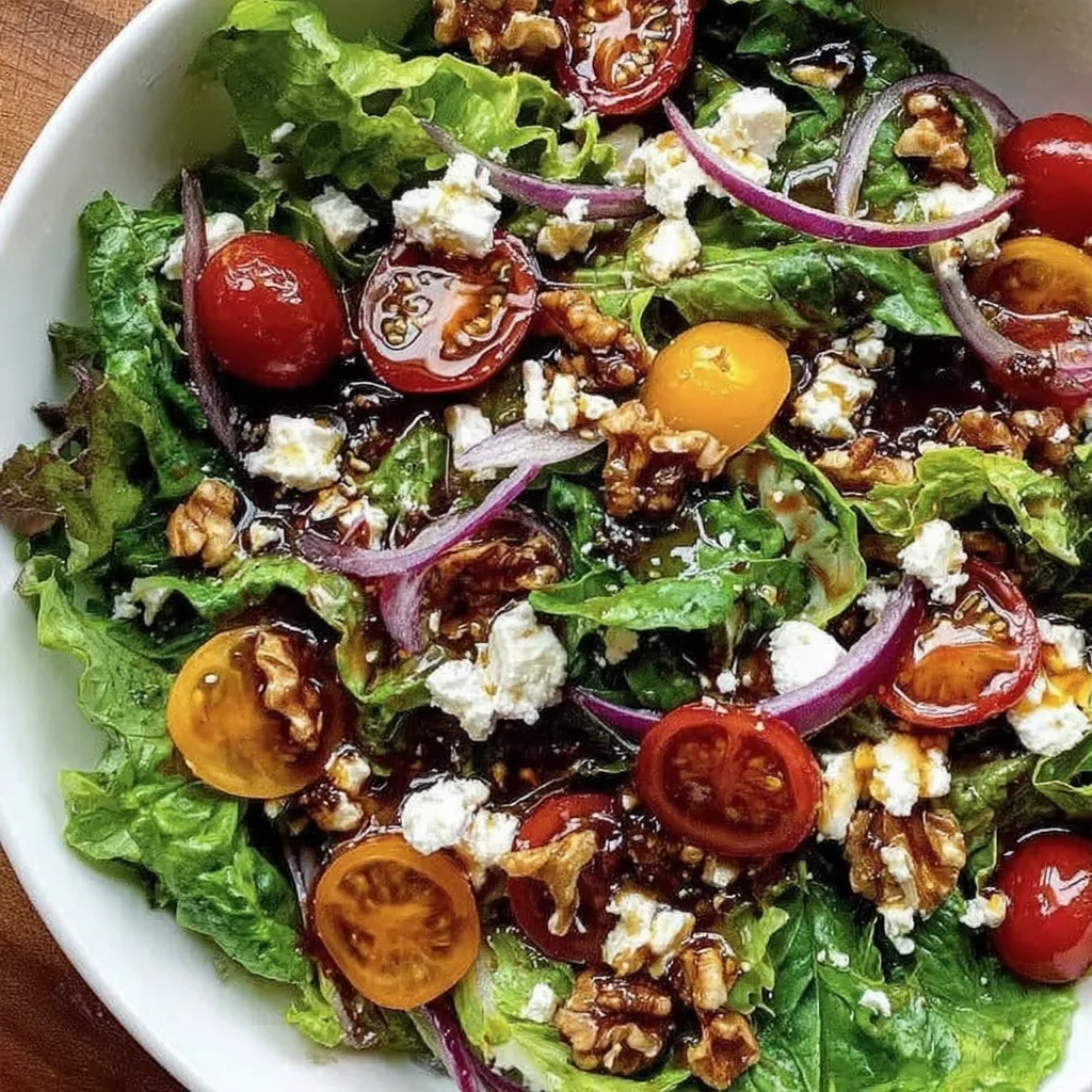 A big bowl of tasty field greens with Greek cheese and honey dressing.