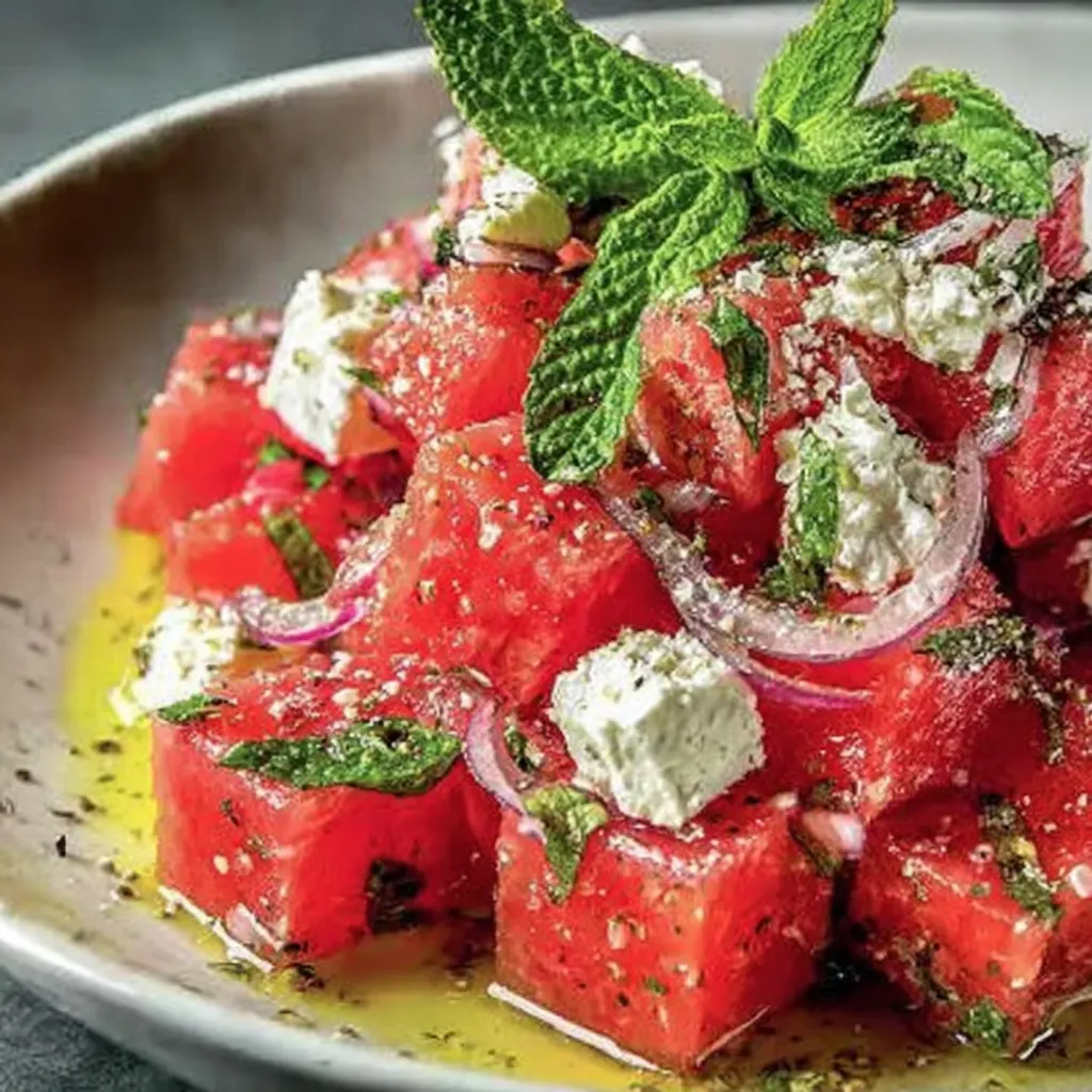A big, tasty mix of fresh watermelon, feta, and mint—just the thing when it’s crazy hot out.