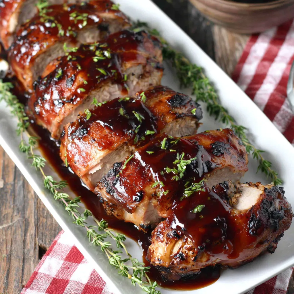 Bacon Wrapped Pork Tenderloins with Bourbon Sauce