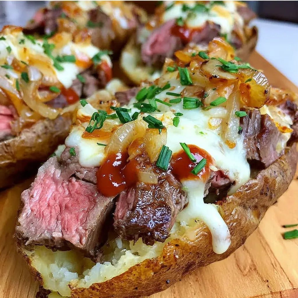 Philly Cheesesteak Loaded Baked Potatoes