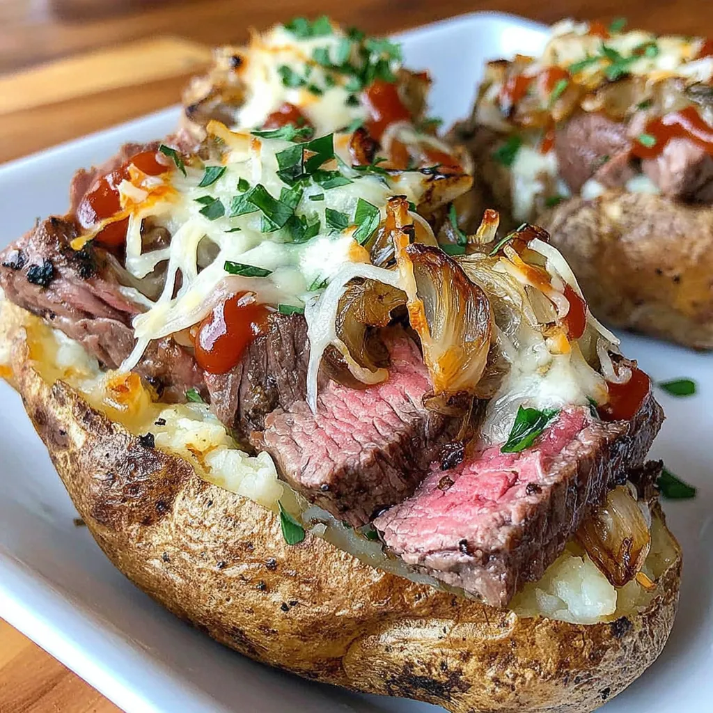 Philly Cheesesteak Loaded Baked Potatoes