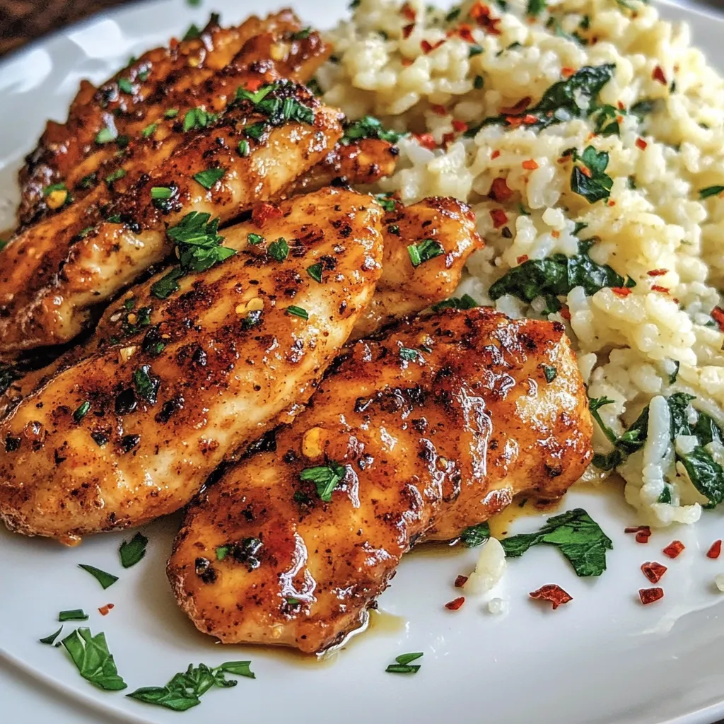 Creamy Parmesan Spinach Rice w/ Spicy Garlic Chicken