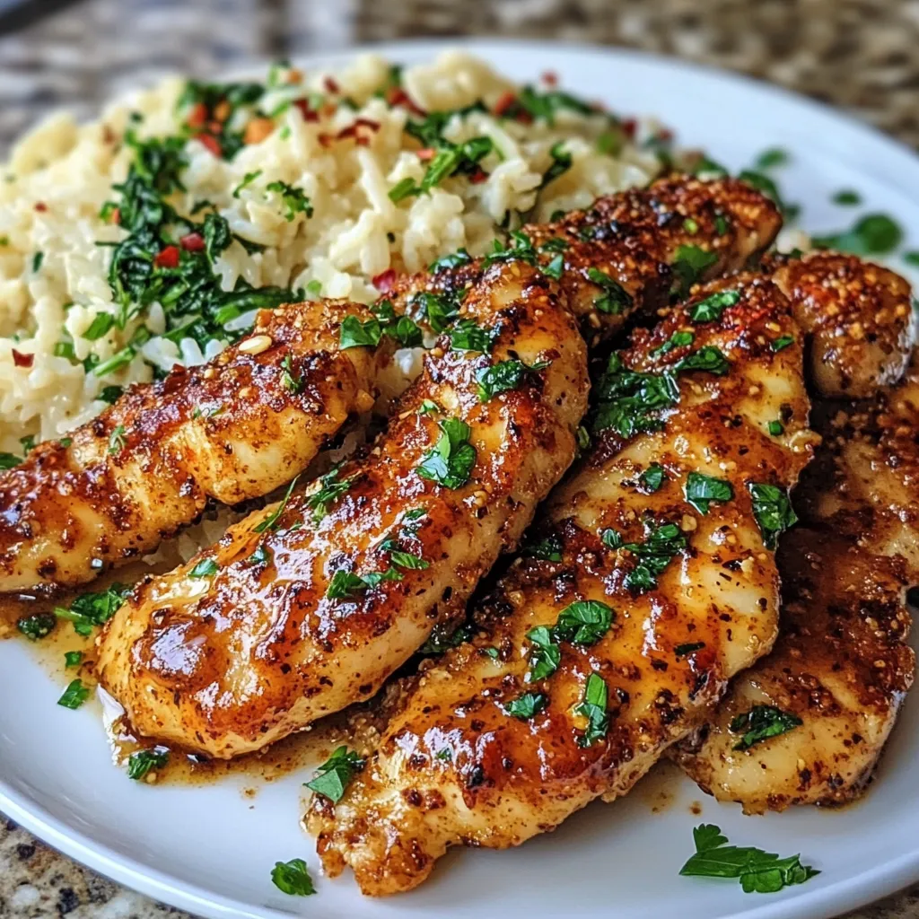 Creamy Parmesan Spinach Rice w/ Spicy Garlic Chicken