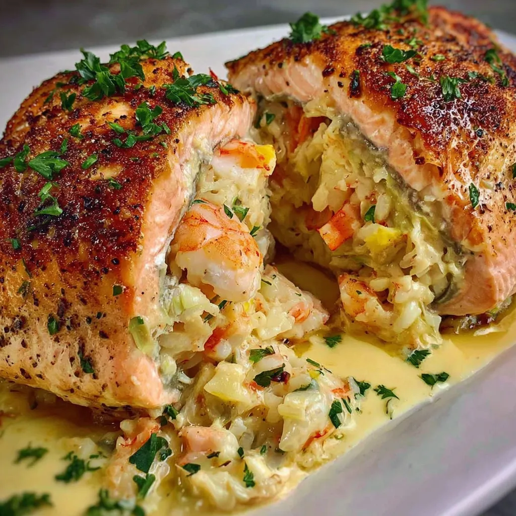 Crab and Shrimp Stuffed Salmon