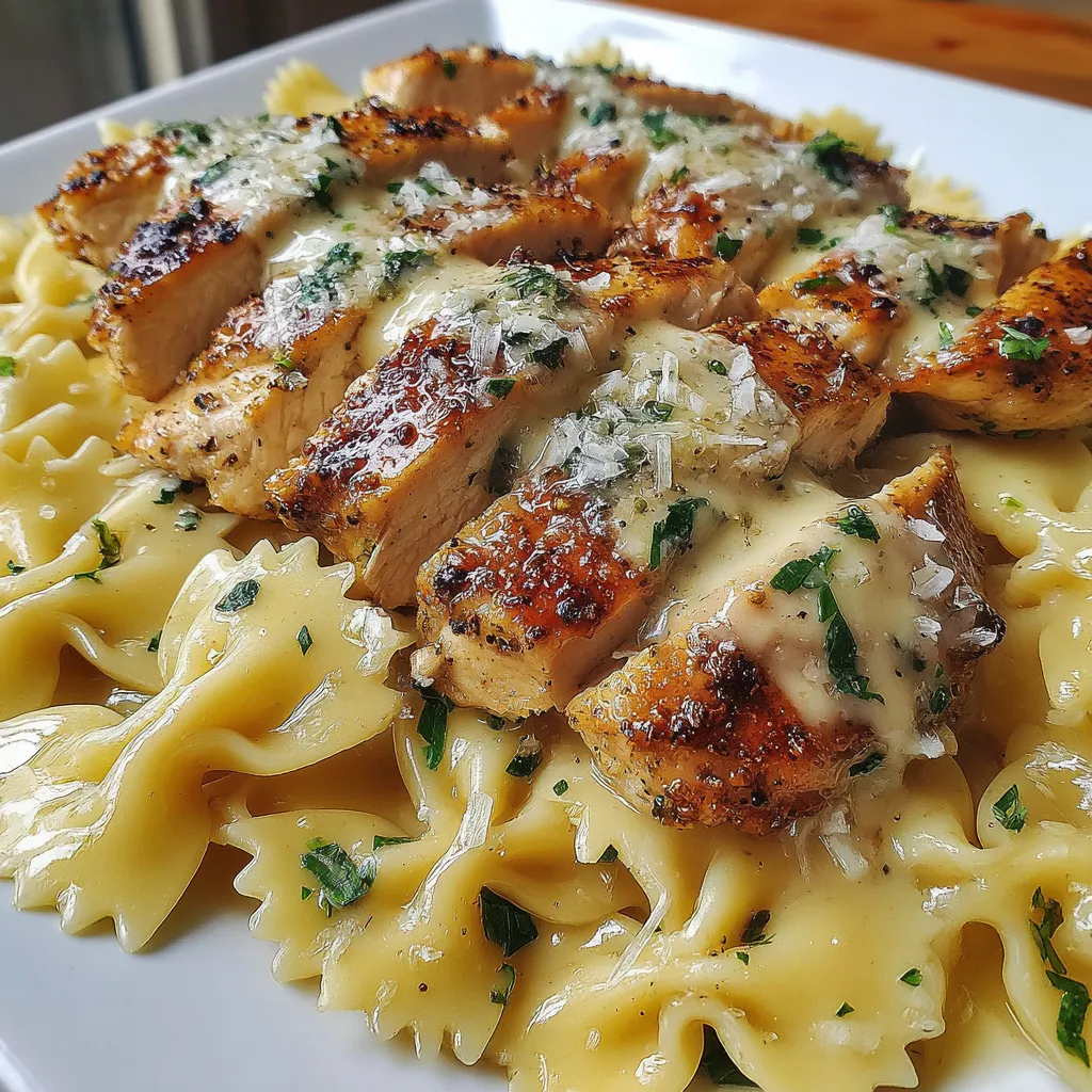 Bowtie Pasta with Creamy Lemon Garlic Chicken & Parmesan Ingredients: 1 lb boneless, skinless chicken breasts,