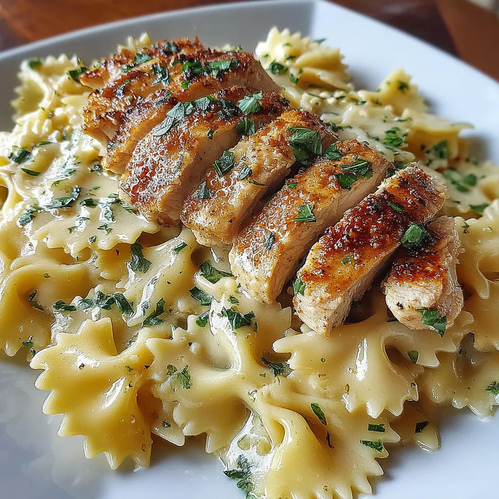 Bowtie Pasta with Creamy Lemon Garlic Chicken & Parmesan