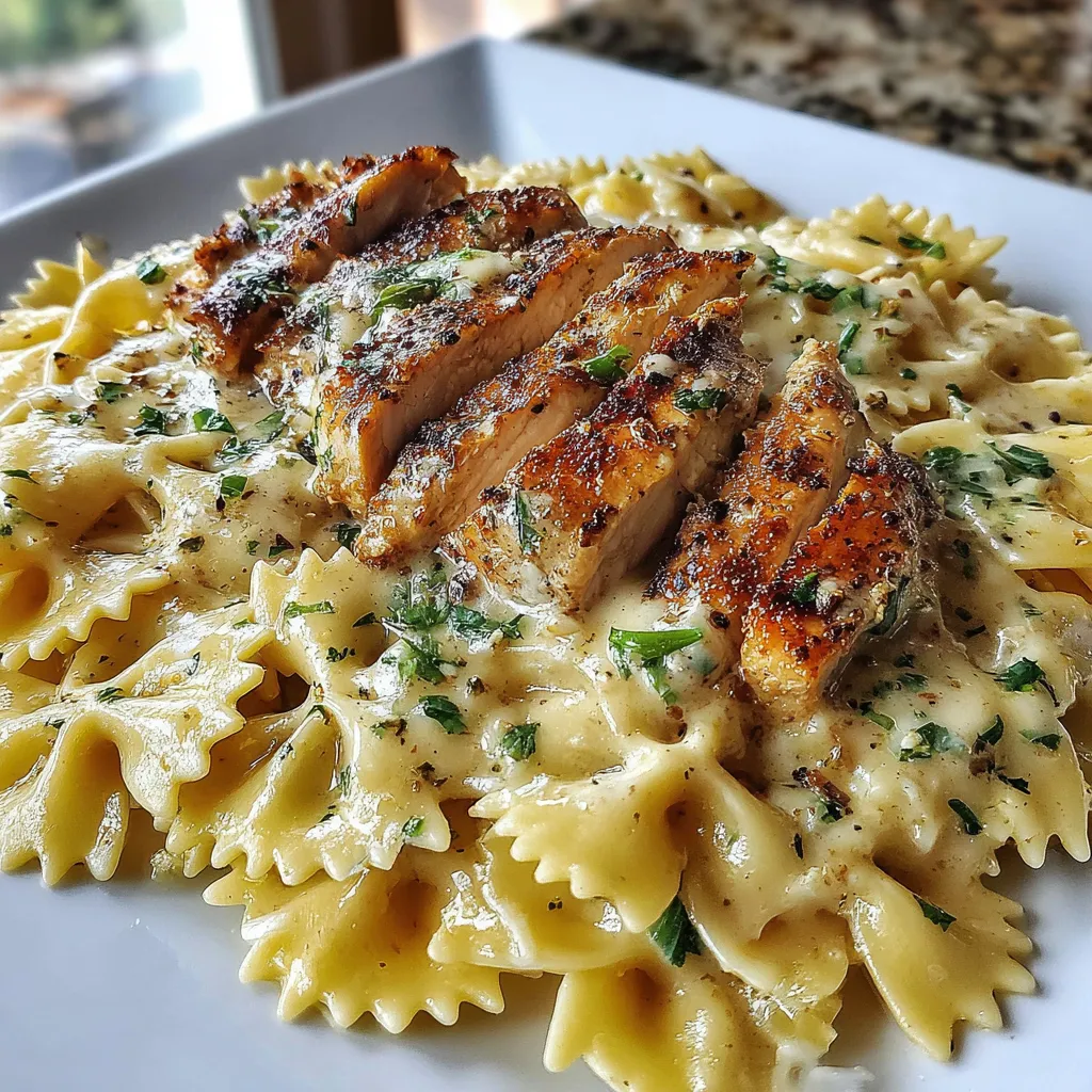 Bowtie Pasta with Creamy Lemon Garlic Chicken & Parmesan