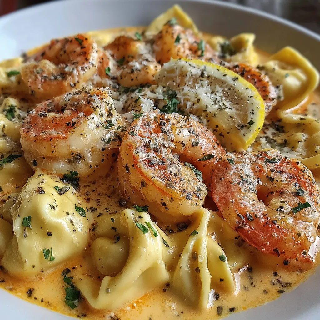 Shrimp Tortellini with Lemon Garlic Cream Sauce￼